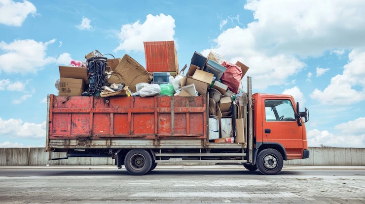 junk removal truck being loaded with household waste discarded items 693425 97360