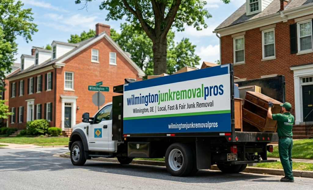 wilmington junk removal pros working on house